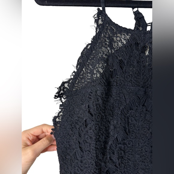 Free People Intimates Black Lace Button Back Mini Dress Size Large - Picture 3 of 10